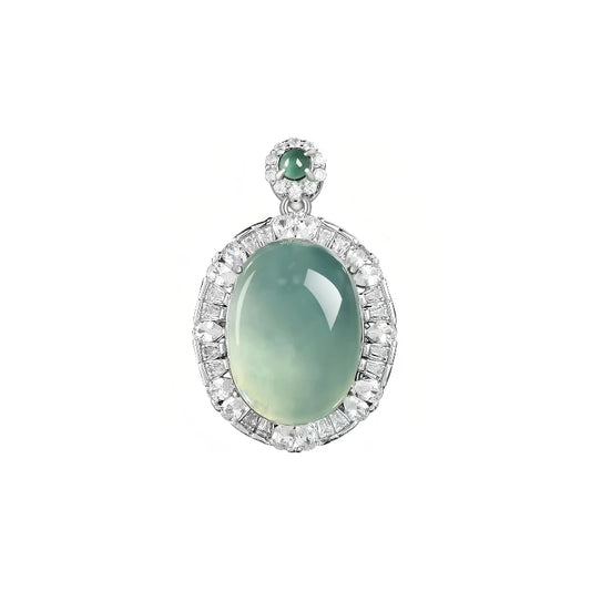 (Energy Collection) Women's Fine Choker Necklace 925 Silver Luxury Natural Ice Jade Pendant with Energy