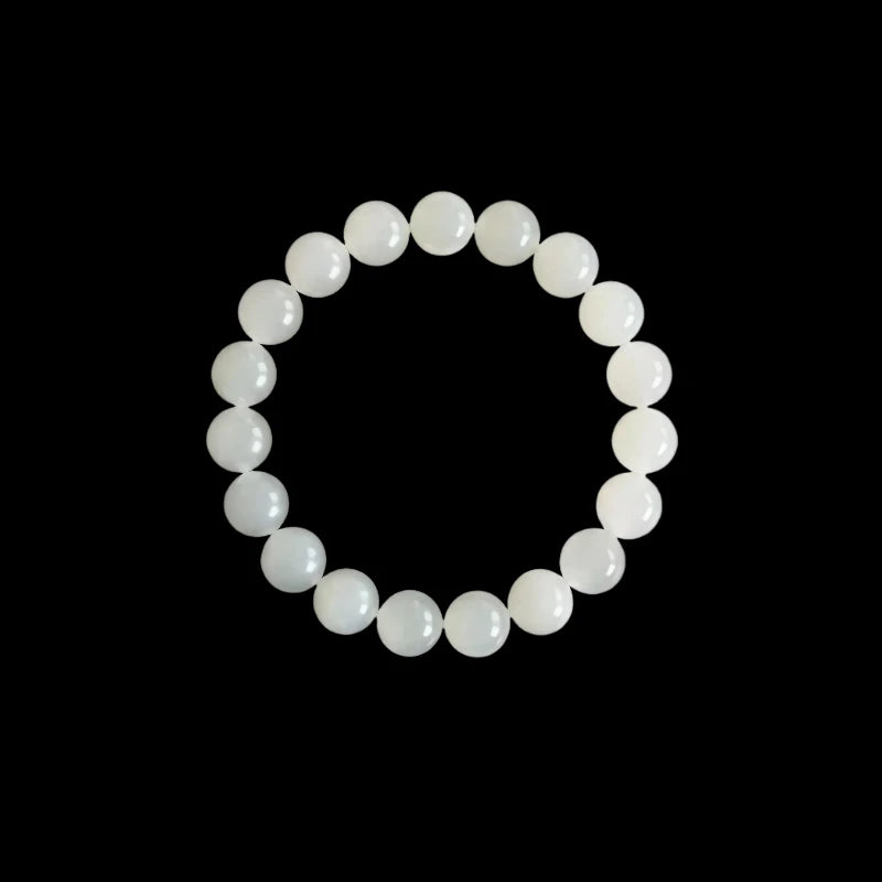 (Energy Collection) Luxury Sterling Silver Beaded Bracelet with Suet White Hetian Jade for Energy Healing