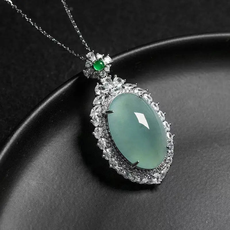 (Energy collection) Women's Customizable 925 Silver Luxury Top-Tier Natural Ice-Type Jadeite Chokers Necklace with Personal Blessings