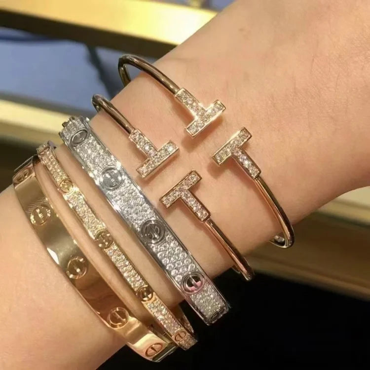 18K Gold Diamond Bangles Unisex