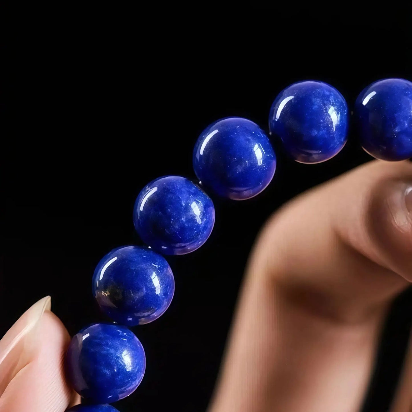 (Energy Collection) High Quality 925 Silver Imperial Blue Natural Lapis Lazuli Luxury Beaded Bracelet Meditation Energy Collectible