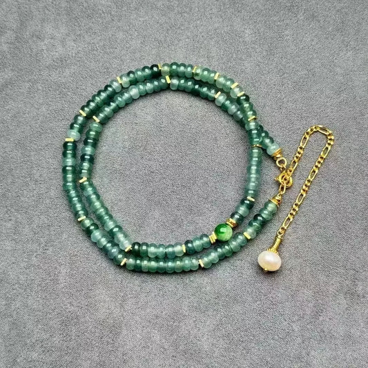 S925 Silver and 18K Gold Handmade Necklace with Natural Hetian Jasper Jade Beads Chain Certified