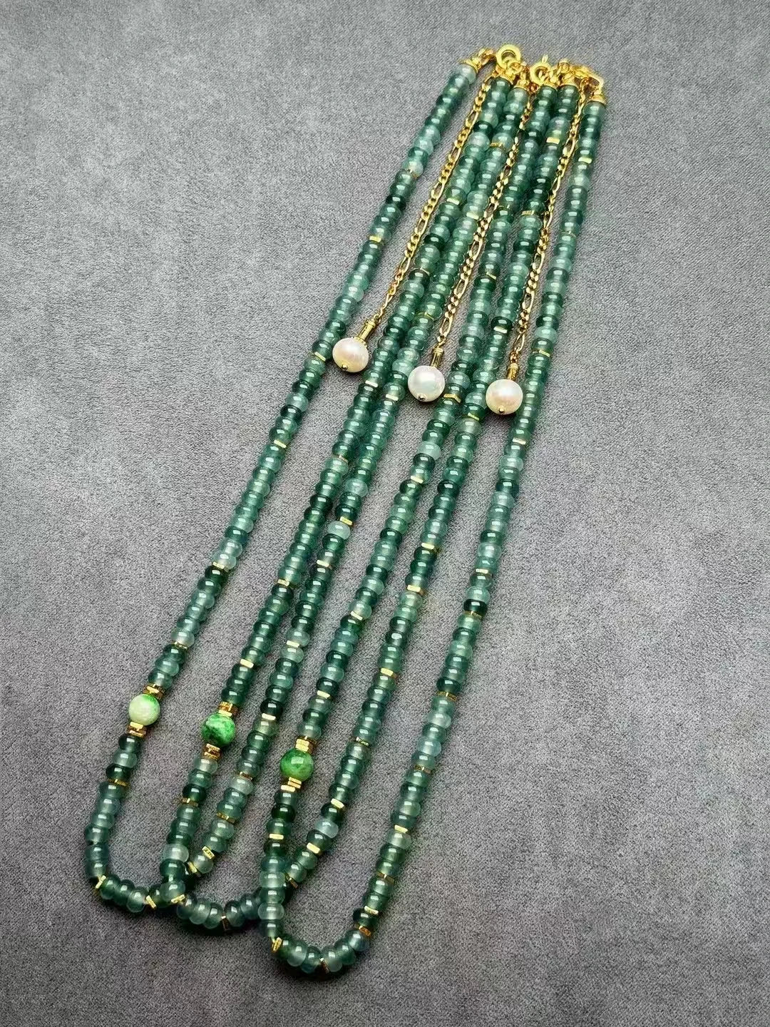 S925 Silver and 18K Gold Handmade Necklace with Natural Hetian Jasper Jade Beads Chain Certified