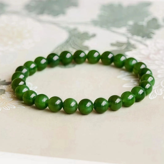 (Energy Collecion) High-End Premium 925 Silver Beaded Bracelet for Ladies Natural Hetian Green Jade Energy
