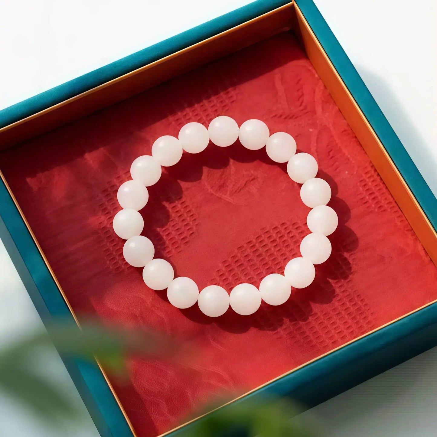 (Energy Collection) Luxury Sterling Silver Beaded Bracelet with Suet White Hetian Jade for Energy Healing