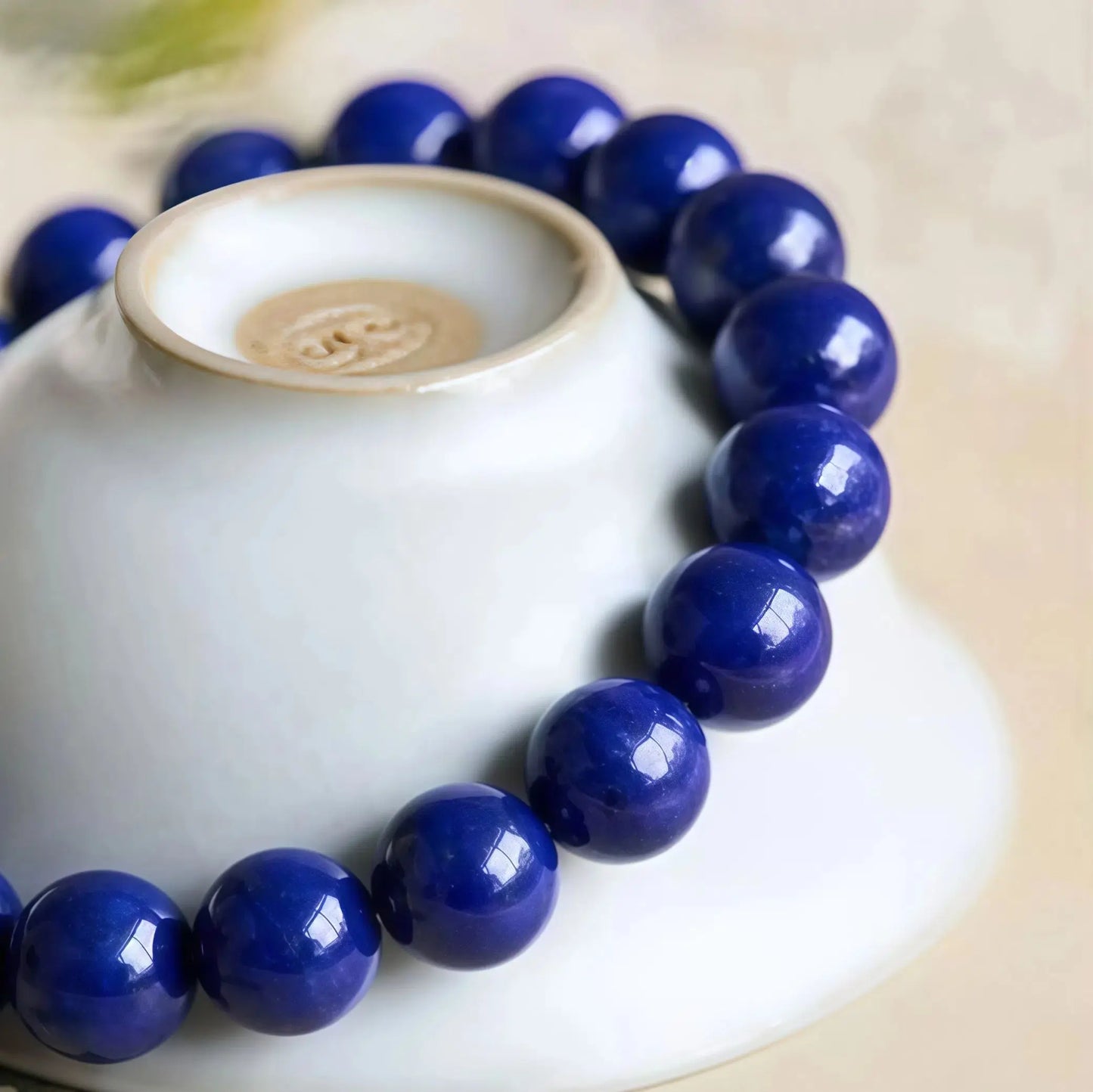 (Energy Collection) High Quality 925 Silver Imperial Blue Natural Lapis Lazuli Luxury Beaded Bracelet Meditation Energy Collectible