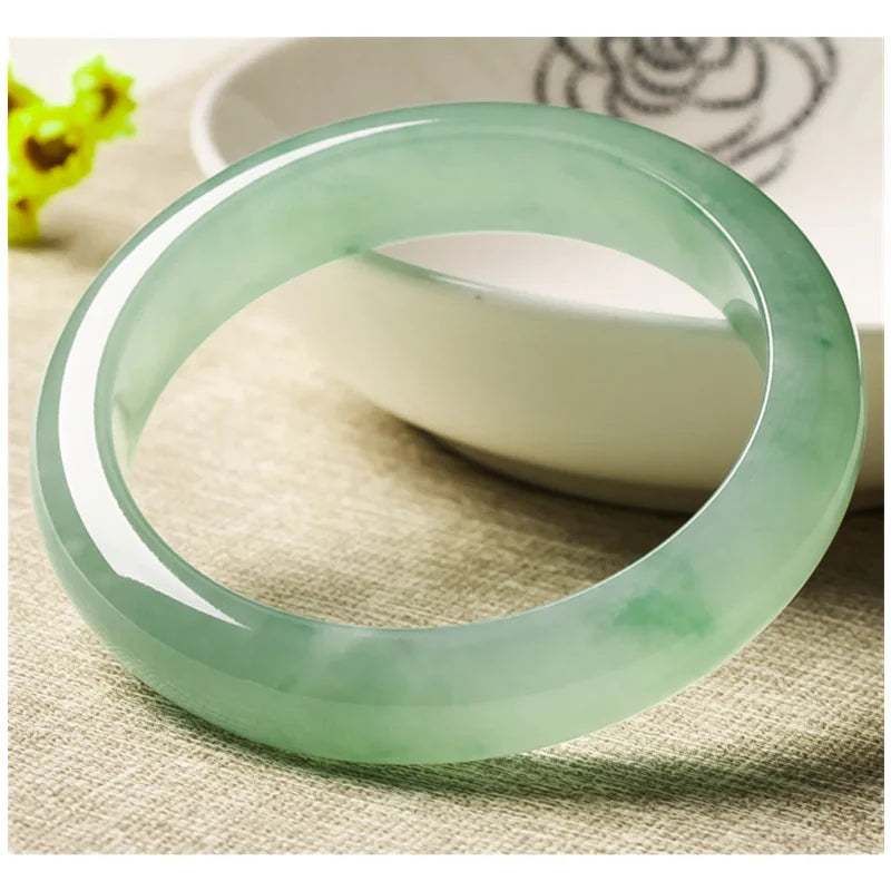 Women Bangle Natural Jade Emerald Light Green Bangle Certificate Transparent Burma Jade Bangle for Women