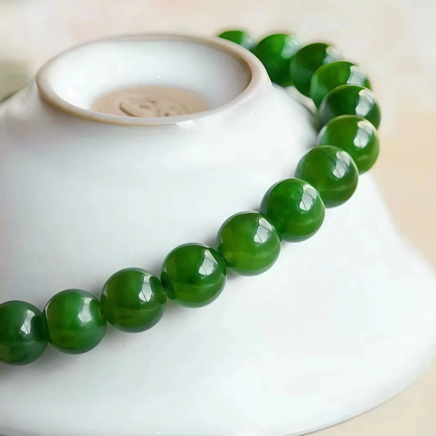 (Energy Collecion) High-End Premium 925 Silver Beaded Bracelet for Ladies Natural Hetian Green Jade Energy