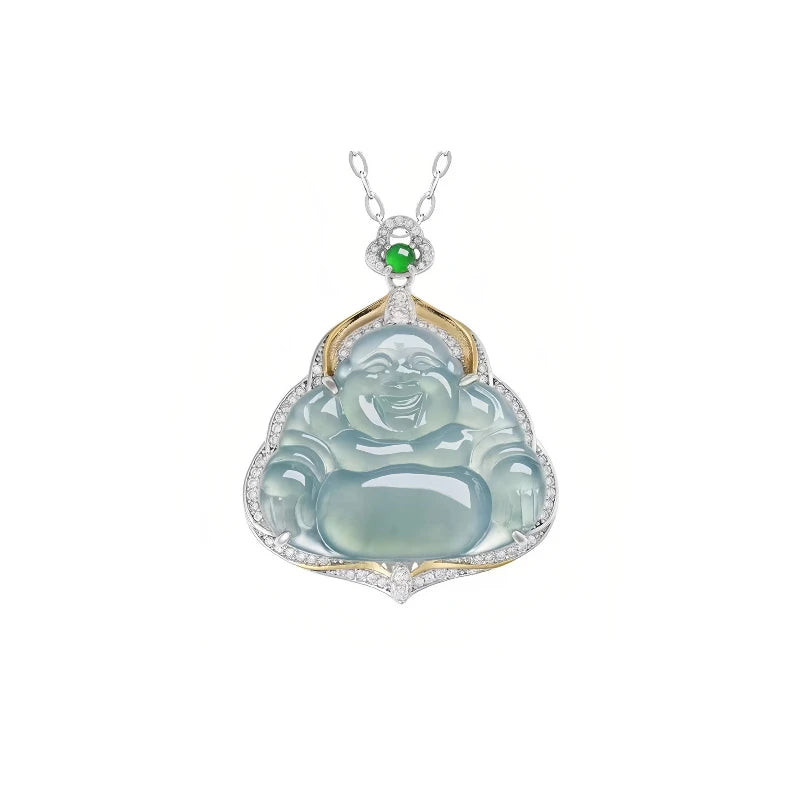 (Energy Collection) Custom Luxury High-Energy Ice Jadeite Chokers Pendant High Quality Natural Spiritual Necklace 925 Silver with Blessing Feature