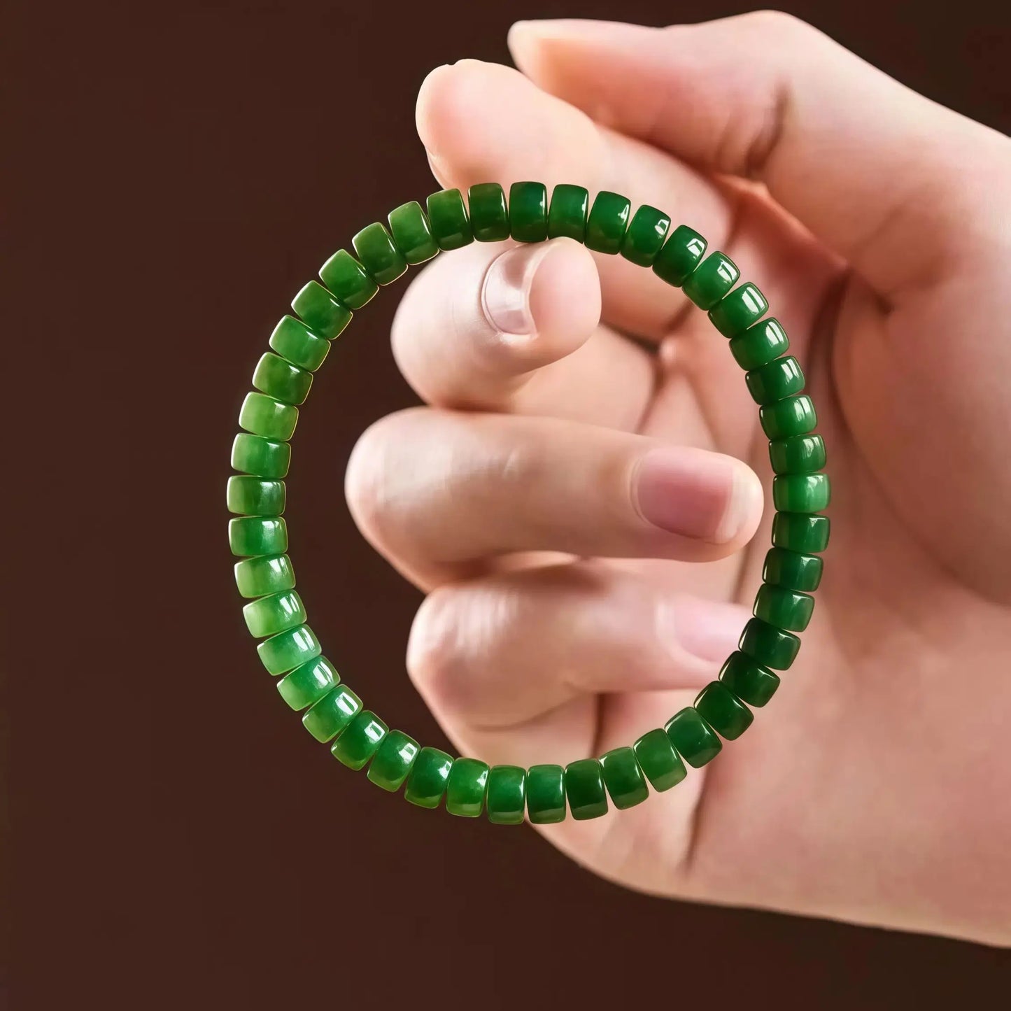 (Energy Collection) Luxury High-Vibration Silver Hetian Green Jade Beaded Bracelet with Noble Natural Stone