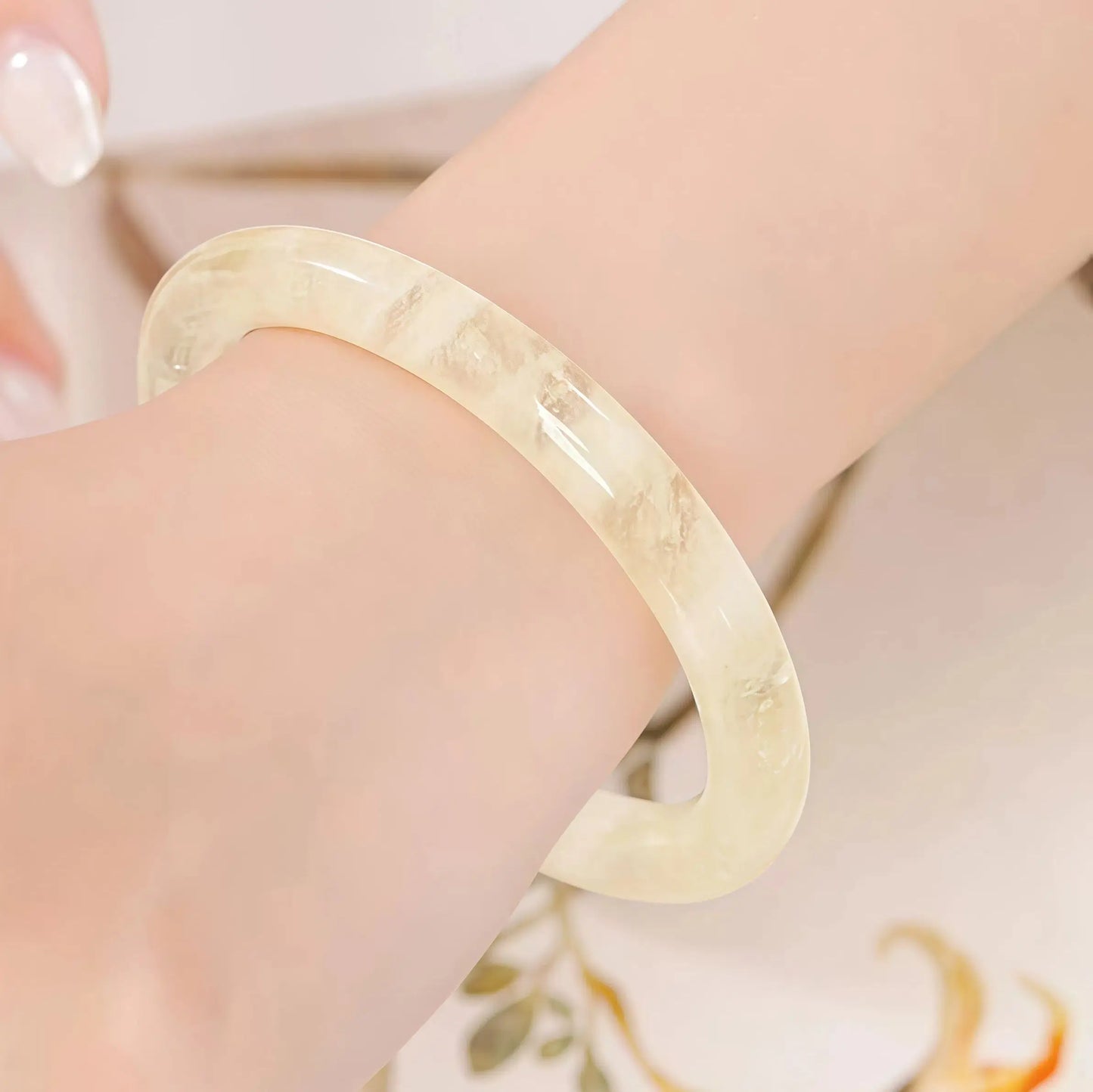 (Energy Collection) Luxury High Quality Silver Citrine Crystal Bangle Authentic Natural Healing Infused with Positive Energy