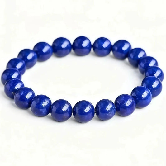 (Energy Collection) High Quality 925 Silver Imperial Blue Natural Lapis Lazuli Luxury Beaded Bracelet Meditation Energy Collectible