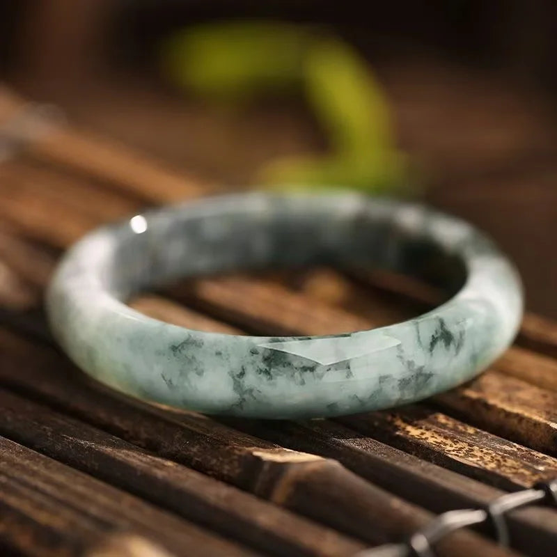 (Energy Collection) High Quality Custom Energy Infusion Fine Silver Luxury Bangle Authentic Natural Ice Jade Healing Jewelry for Women