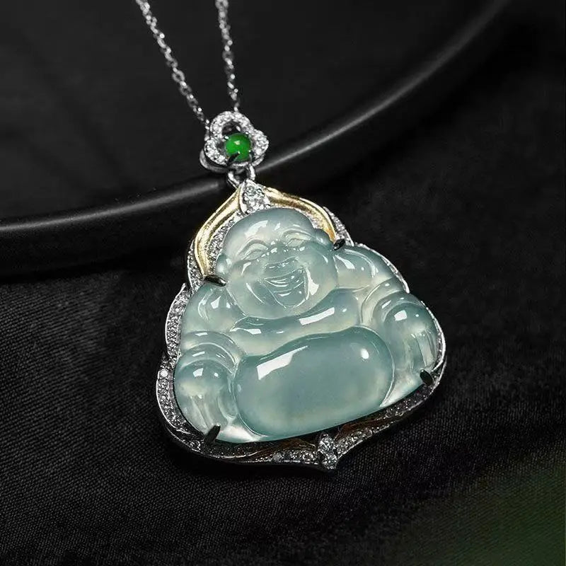 (Energy Collection) Custom Luxury High-Energy Ice Jadeite Chokers Pendant High Quality Natural Spiritual Necklace 925 Silver with Blessing Feature