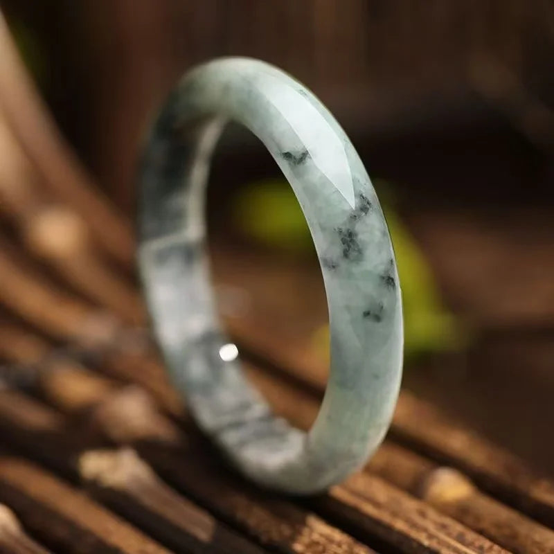 (Energy Collection) High Quality Custom Energy Infusion Fine Silver Luxury Bangle Authentic Natural Ice Jade Healing Jewelry for Women