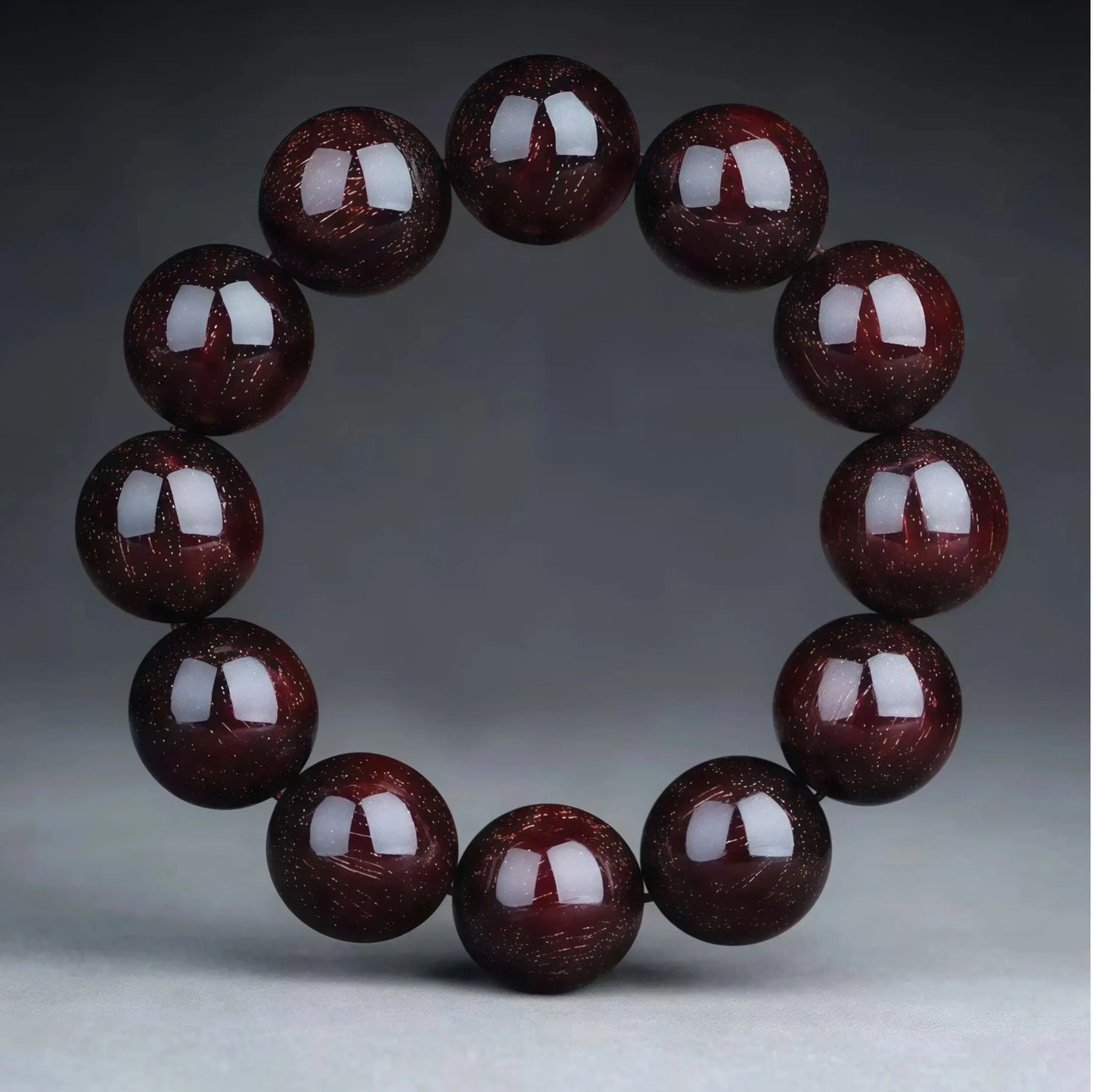 (Energy Collection) Spiritual Classic Small-leaved Red Sandalwood Power Beads Bracelet Full Golden Stars High Quality
