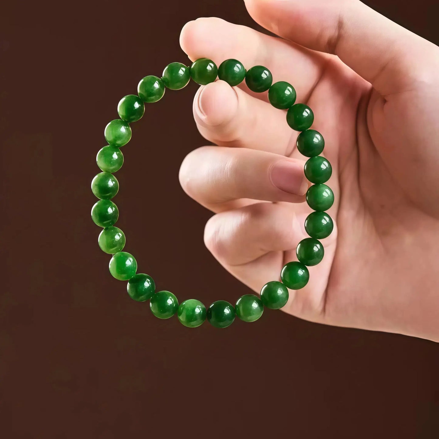(Energy Collecion) High-End Premium 925 Silver Beaded Bracelet for Ladies Natural Hetian Green Jade Energy