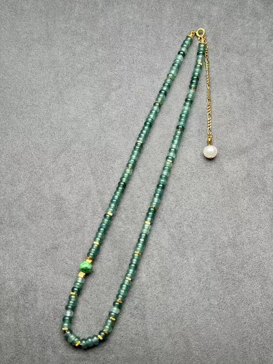 S925 Silver and 18K Gold Handmade Necklace with Natural Hetian Jasper Jade Beads Chain Certified
