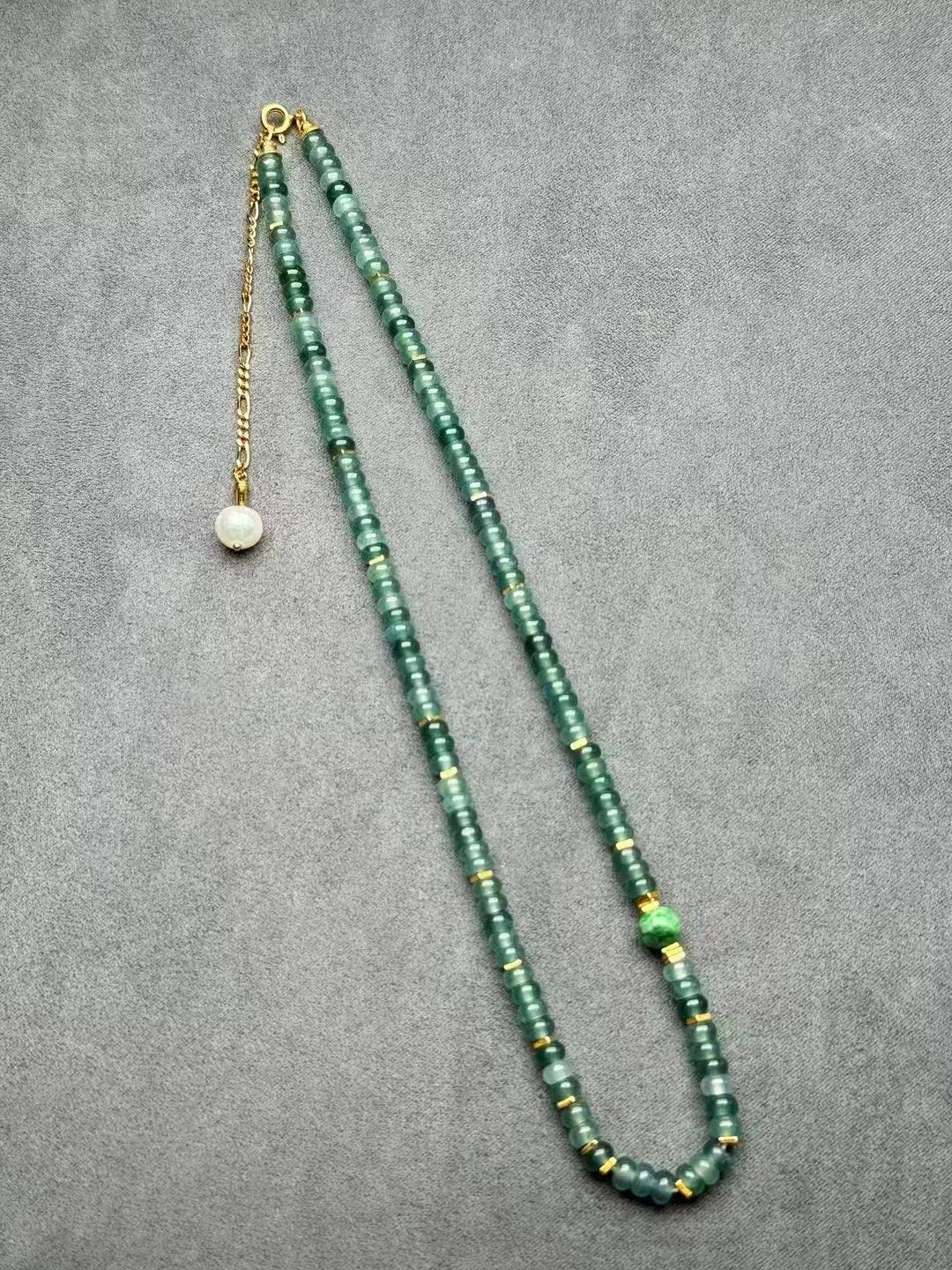 S925 Silver and 18K Gold Handmade Necklace with Natural Hetian Jasper Jade Beads Chain Certified