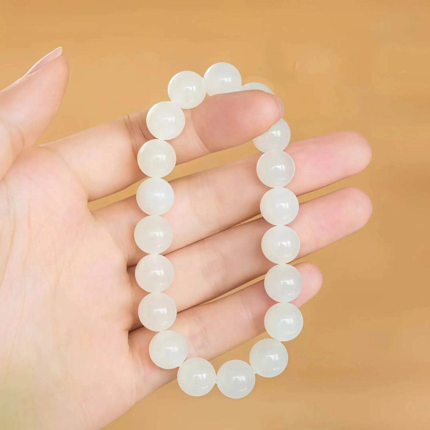 (Energy Collection) Luxury Sterling Silver Beaded Bracelet with Suet White Hetian Jade for Energy Healing