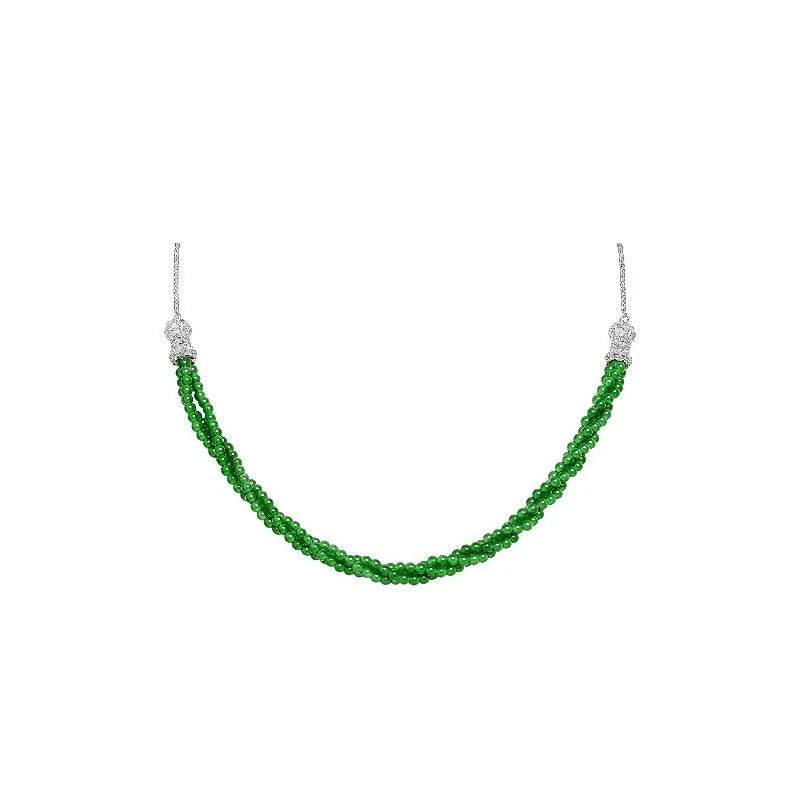 (Energy Collection) Authentic High Quality 925 Silver Women's Natural Jade Luxury Beaded Necklace Beads Chain Custom Energy Infusion Healing Jewelry