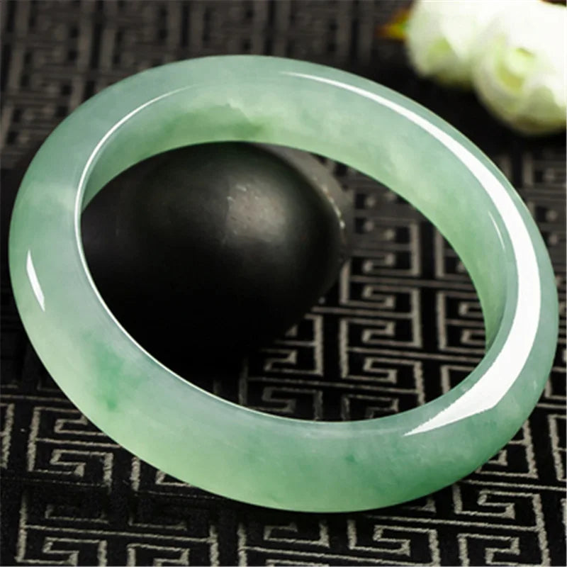 Women Bangle Natural Jade Emerald Light Green Bangle Certificate Transparent Burma Jade Bangle for Women