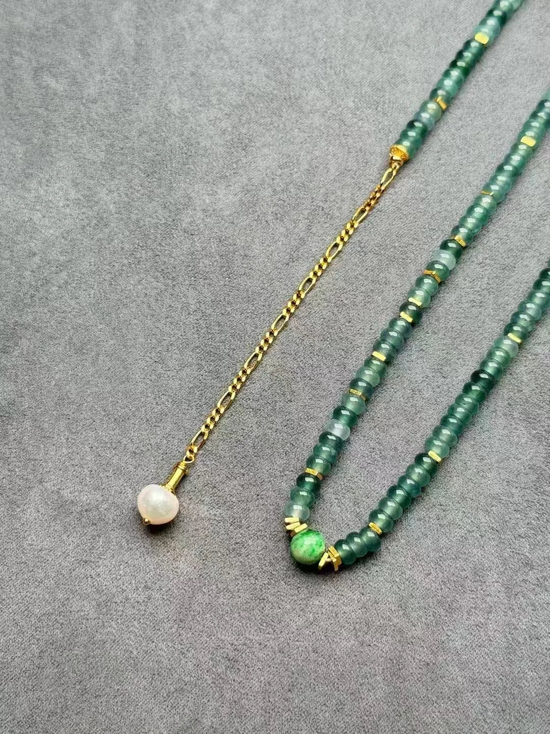 S925 Silver and 18K Gold Handmade Necklace with Natural Hetian Jasper Jade Beads Chain Certified