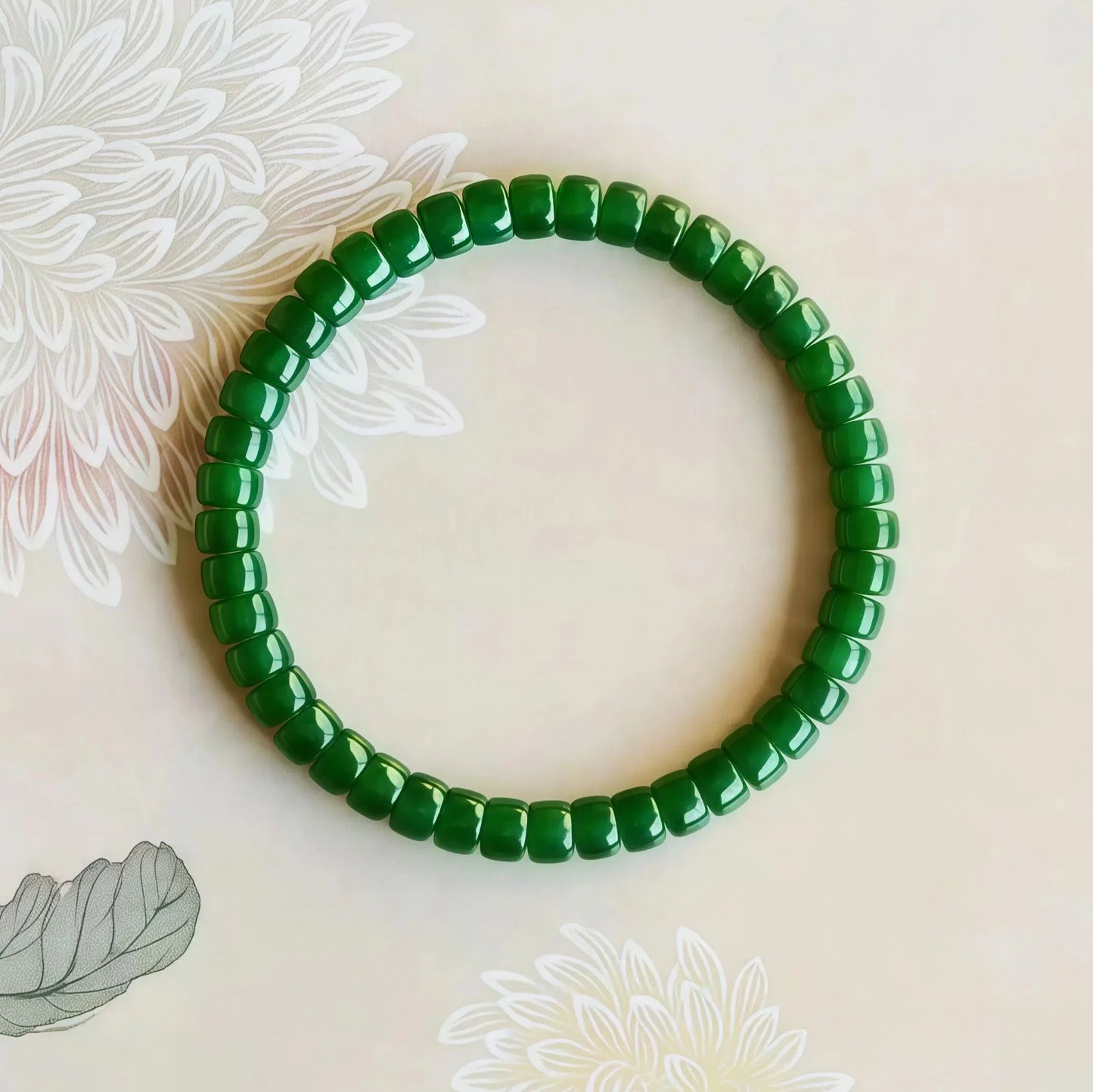 (Energy Collection) Luxury High-Vibration Silver Hetian Green Jade Beaded Bracelet with Noble Natural Stone