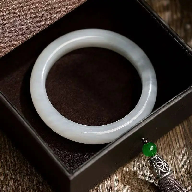 (Energy Collection) Premium High Quality Silver Luxury Hetian Jade Bracelet Fine Bangle with Spiritual Energy Blessed Jewelry
