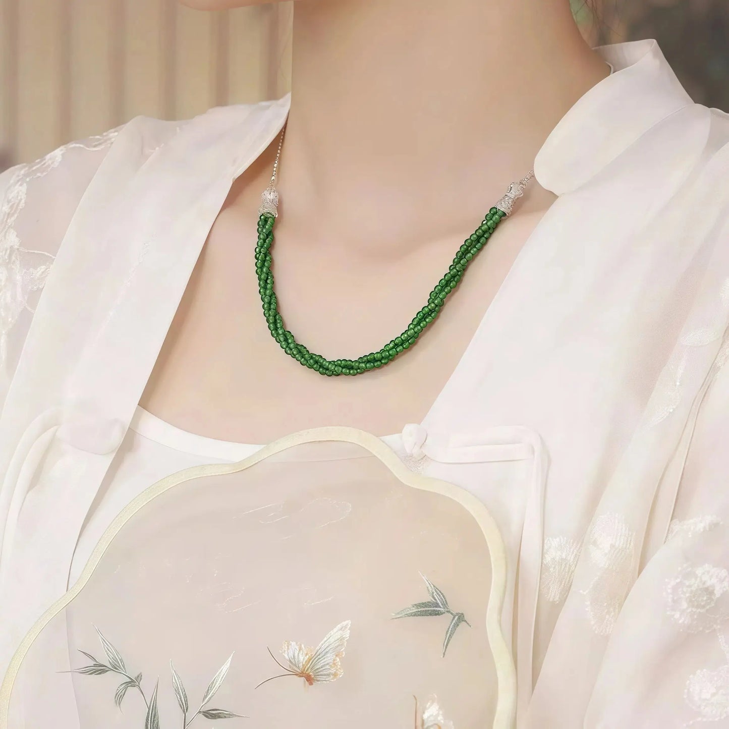 (Energy Collection) Authentic High Quality 925 Silver Women's Natural Jade Luxury Beaded Necklace Beads Chain Custom Energy Infusion Healing Jewelry