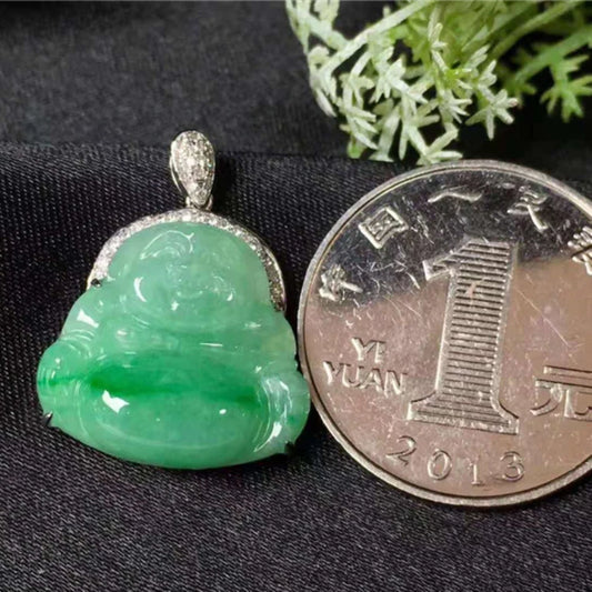 Factory Beautiful Green Jade Stone Jewelry Pendant 18k Gold Natural Jadeite Charm Buddha Pendant