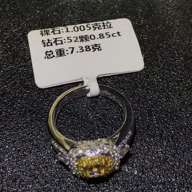 Luxury Engagement Wedding Real 18k Gold 1.005ct Natural Yellow Diamond Ring For Women