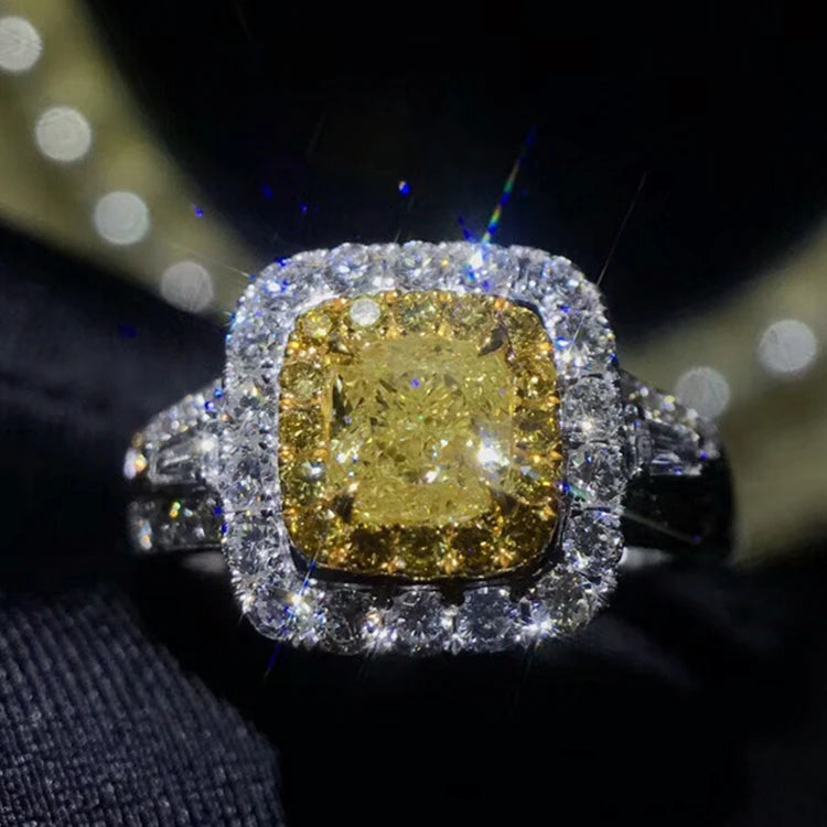 Luxury Engagement Wedding Real 18k Gold 1.005ct Natural Yellow Diamond Ring For Women
