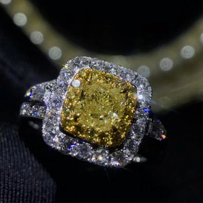 Luxury Engagement Wedding Real 18k Gold 1.005ct Natural Yellow Diamond Ring For Women