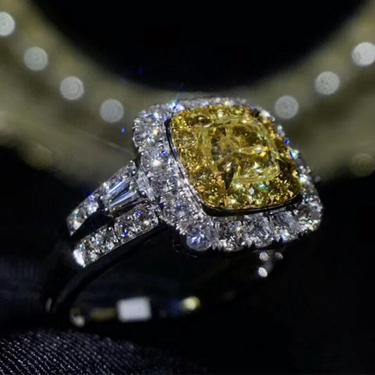 Luxury Engagement Wedding Real 18k Gold 1.005ct Natural Yellow Diamond Ring For Women