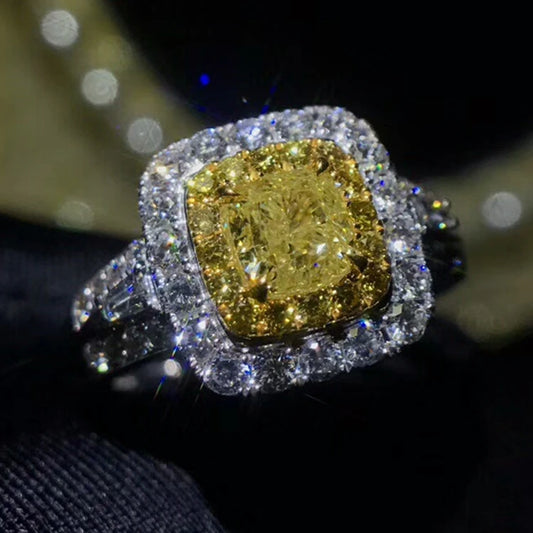 Luxury Engagement Wedding Real 18k Gold 1.005ct Natural Yellow Diamond Ring For Women