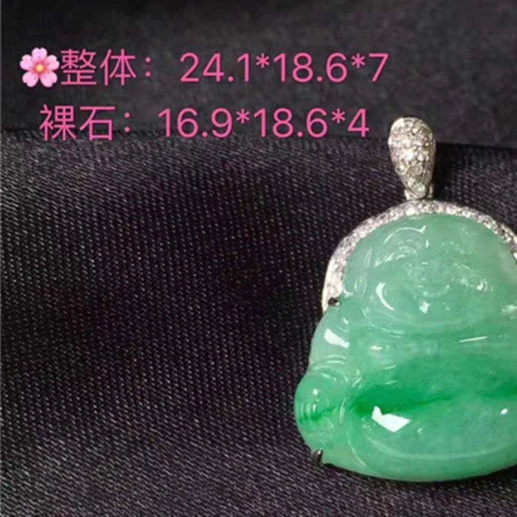 Factory Beautiful Green Jade Stone Jewelry Pendant 18k Gold Natural Jadeite Charm Buddha Pendant
