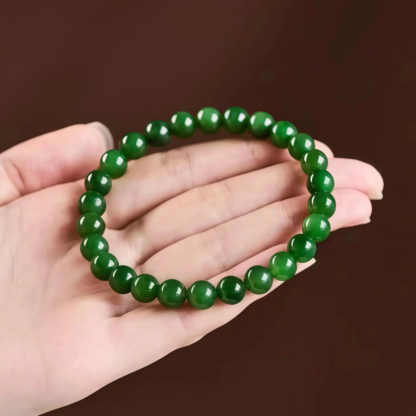 (Energy Collecion) High-End Premium 925 Silver Beaded Bracelet for Ladies Natural Hetian Green Jade Energy