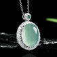 (Energy Collection) Women's Fine Choker Necklace 925 Silver Luxury Natural Ice Jade Pendant with Energy