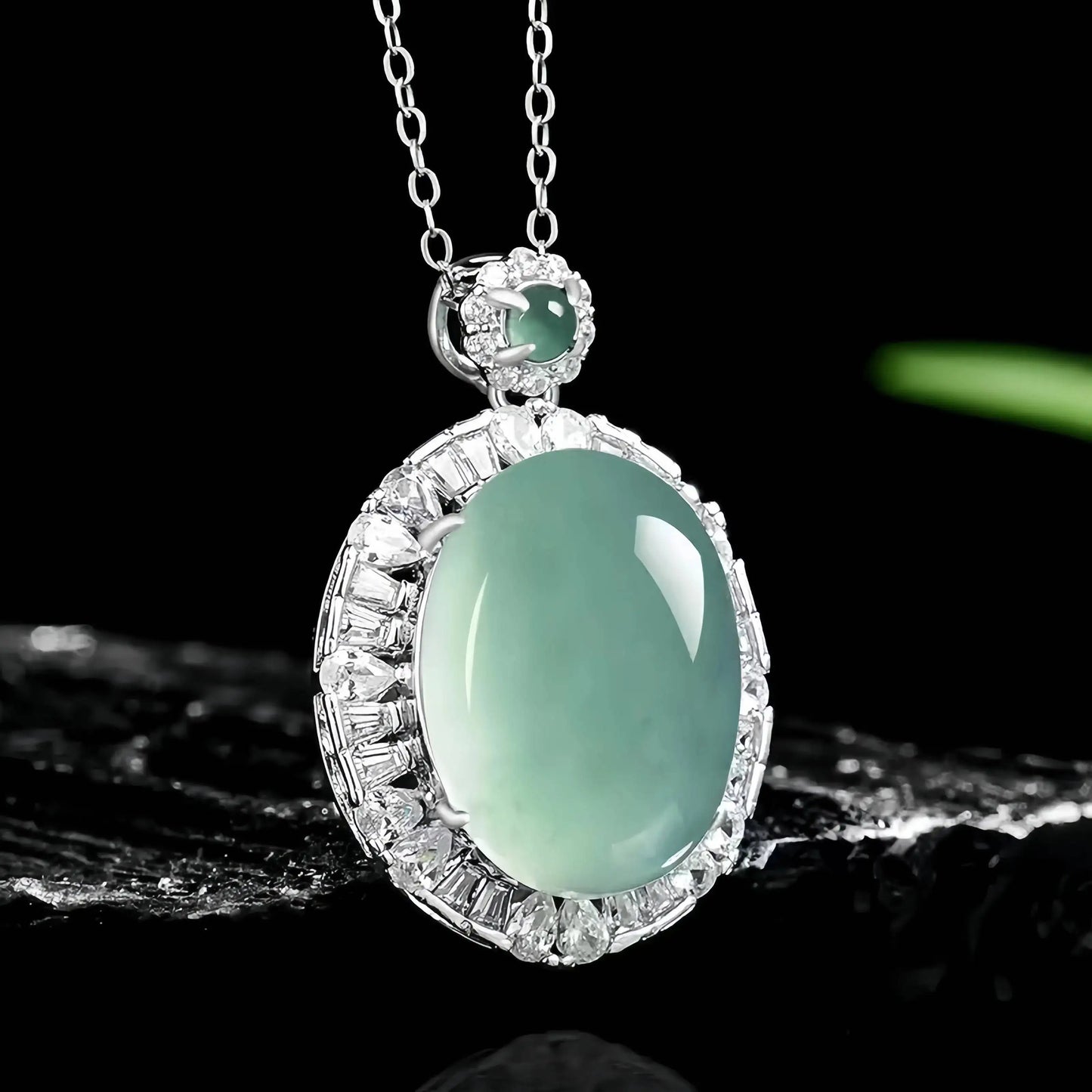 (Energy Collection) Women's Fine Choker Necklace 925 Silver Luxury Natural Ice Jade Pendant with Energy