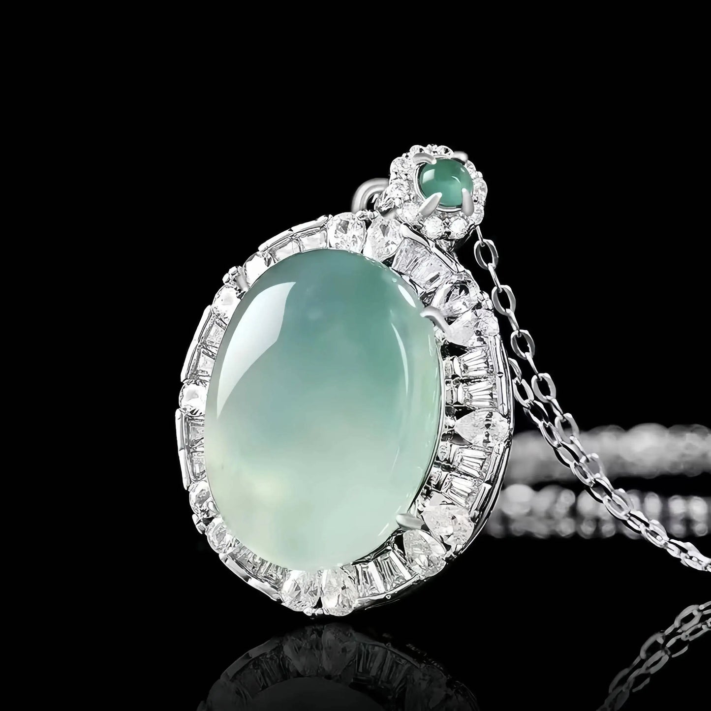 (Energy Collection) Women's Fine Choker Necklace 925 Silver Luxury Natural Ice Jade Pendant with Energy