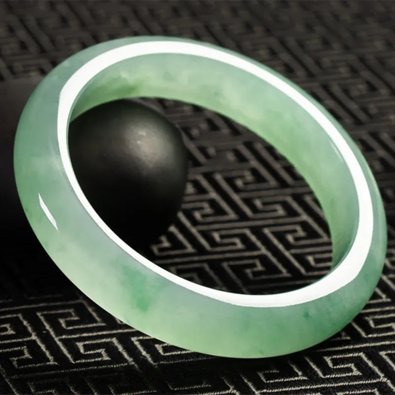 Women Bangle Natural Jade Emerald Light Green Bangle Certificate Transparent Burma Jade Bangle for Women