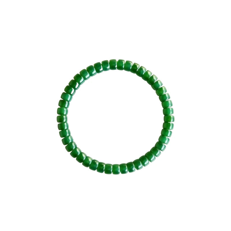 (Energy Collection) Luxury High-Vibration Silver Hetian Green Jade Beaded Bracelet with Noble Natural Stone
