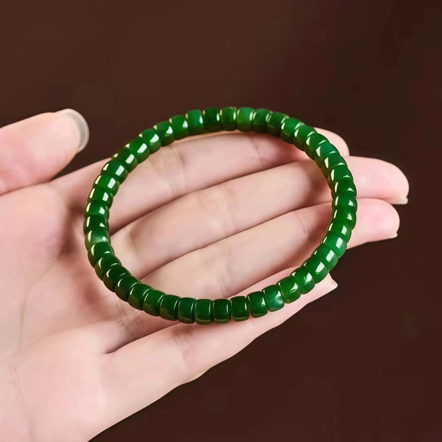(Energy Collection) Luxury High-Vibration Silver Hetian Green Jade Beaded Bracelet with Noble Natural Stone