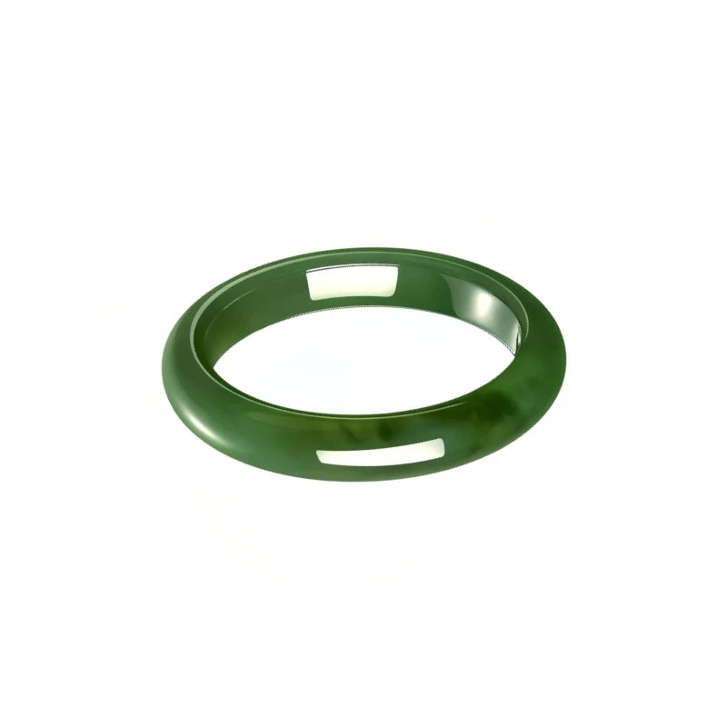 (Energy Collection) Luxury Fine Silver Bangle Bracelet with Top-Tier Hetian Jade Blessed & Energized Jewelry