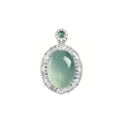 (Energy Collection) Women's Fine Choker Necklace 925 Silver Luxury Natural Ice Jade Pendant with Energy