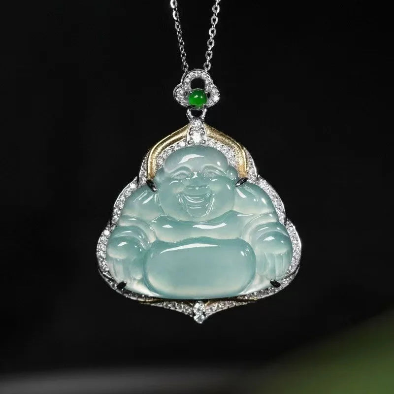 (Energy Collection) Custom Luxury High-Energy Ice Jadeite Chokers Pendant High Quality Natural Spiritual Necklace 925 Silver with Blessing Feature