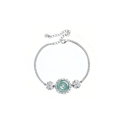Femme Classic 925 Silver Jadeite Chain & Link Bracelet with Natural Ice-Type Jade Made in China