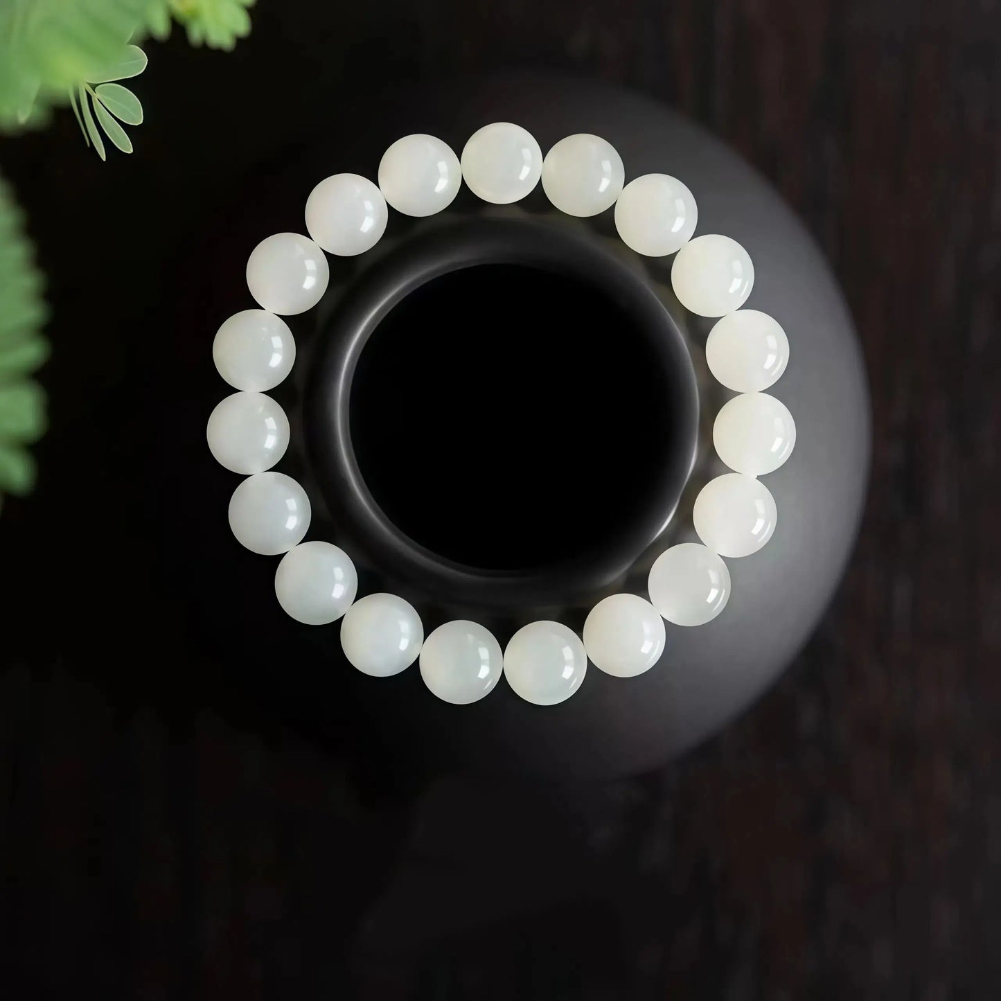(Energy Collection) Luxury Sterling Silver Beaded Bracelet with Suet White Hetian Jade for Energy Healing