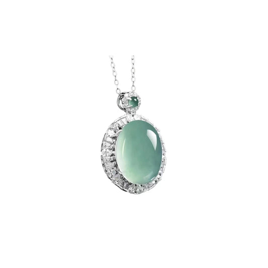 (Energy Collection) Women's Fine Choker Necklace 925 Silver Luxury Natural Ice Jade Pendant with Energy
